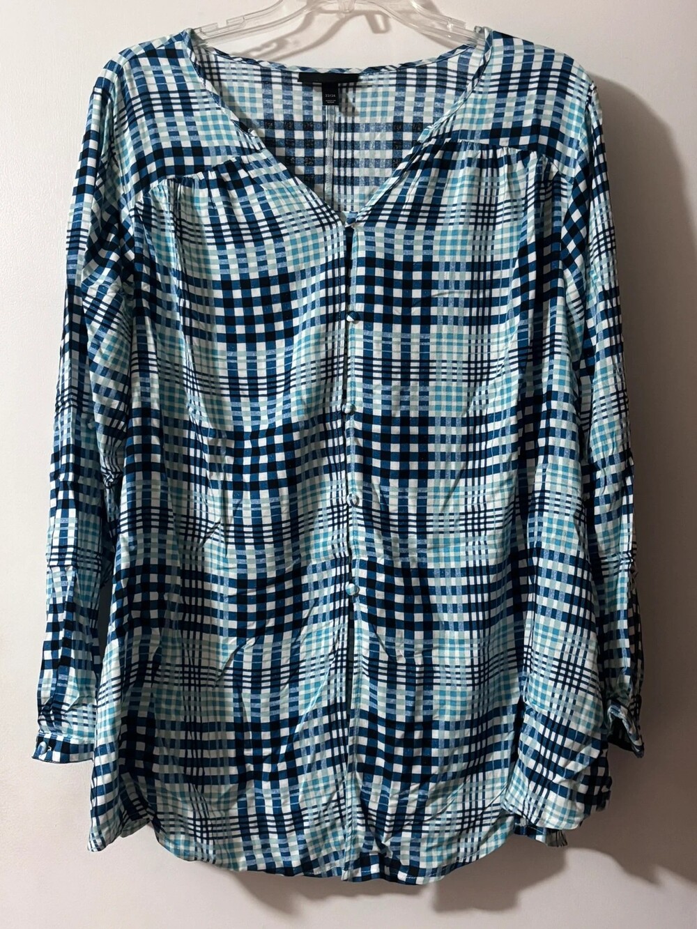 NWT Lane Bryant Blue Plaid Button Blouse | Plus Size 22/24 Flowy Top